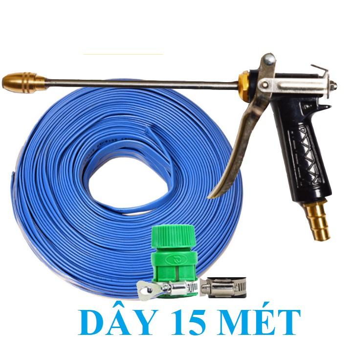 Bộ dây vòi xịt nước rửa xe, tưới cây . tăng áp 3 lần, loại 15m 206236 đầu đồng.đai+ tặng đai