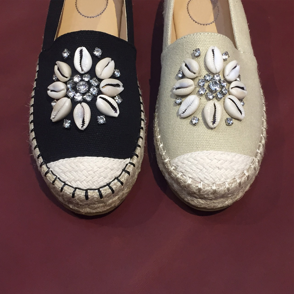 Giày Slip On nữ Thái Lan viền đế cói phiên bản Diamond Snail, chất liệu vải Canvas mềm êm chân (dành cho bàn chân dày mũm mĩm)