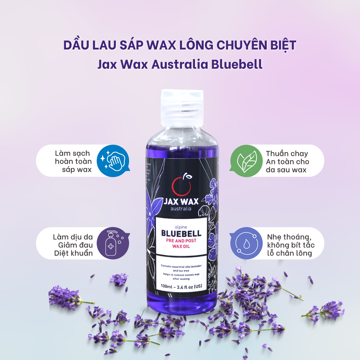 Dầu lau sáp wax lông Jax Wax Bluebell Post Oil 100 ml