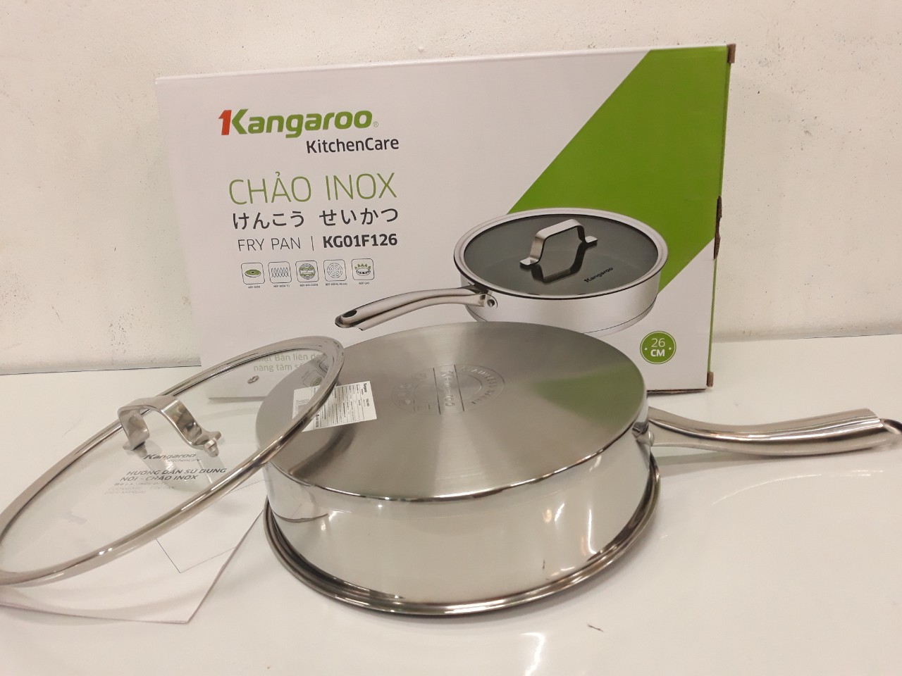 Hình ảnh Chảo inox chống dính đáy từ nắp kính 26 cm Kangaroo KG01F126 hàng chính hãng