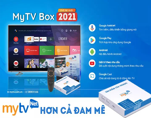 Box Mytv Net (2021) - Ram 4G/32G (Android 10) - Hàng Chính Hãng - Truyền Hình OTT miễn phí 12 tháng - Tích Hợp Tìm Kiếm Giọng Nói