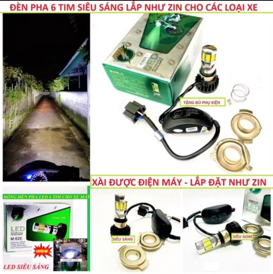 ĐÈN PHA LED 6 TIM SIÊU SÁNG LẮP XE MÁY ÔTÔ MẪU MỚI CHẤT LƯỢNG