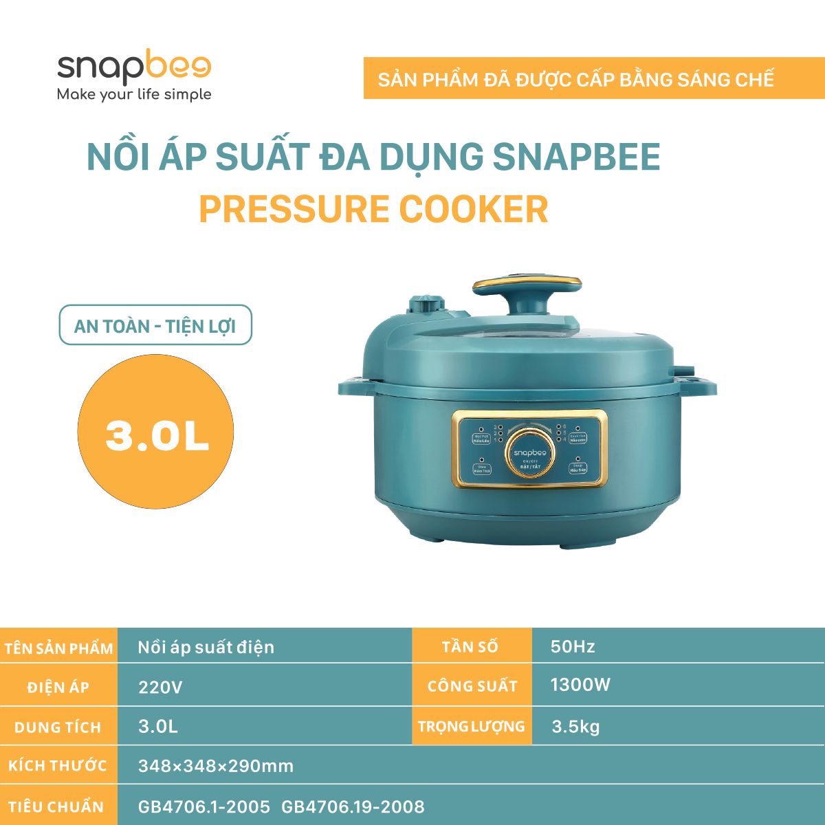 Nồi Áp Suất Đa Dụng SnapBee SK-203VN (3.0L)  - Hàng Chính Hãng