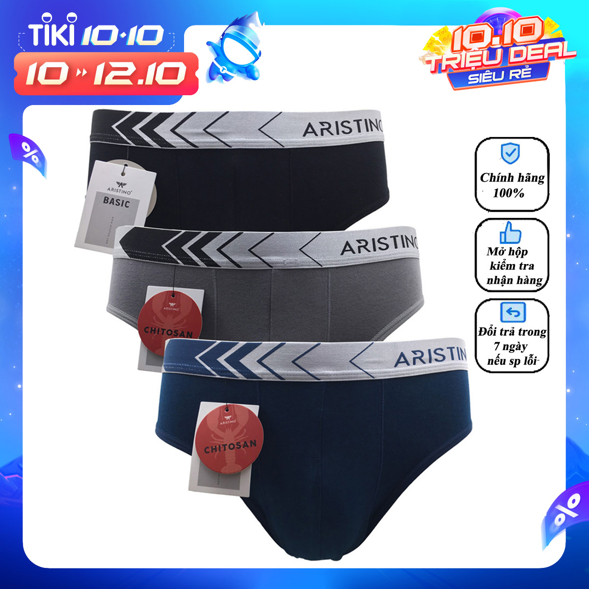 Combo 3 Chiếc Quần Lót Nam Cao Cấp Aristino ABF01807 Chất liệu Cotton Chitosan Thuần Khiết (Giao Màu Ngẫu Nhiên) - Hàng Chính Hãng