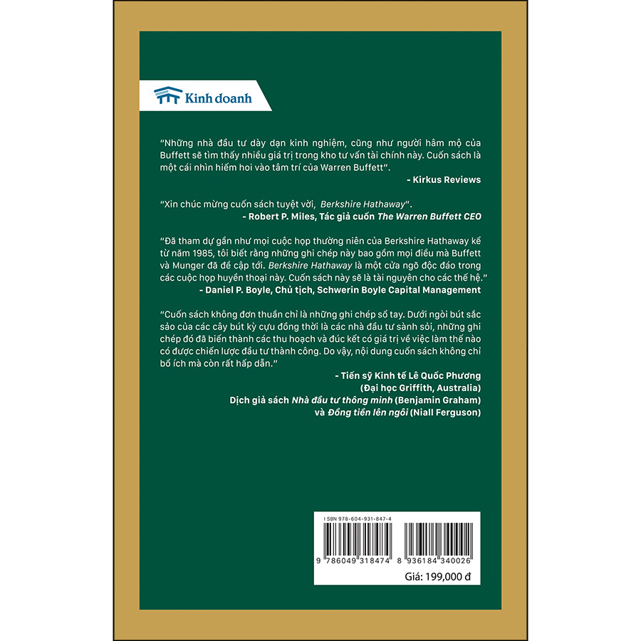 Berkshire Hathaway: Những bài học tuyệt vời từ Warren Buffett và Charlie Munger tại Đại hội cổ đông thường niên của Tập đoàn trong suốt 30 năm (Tái bản 2020)