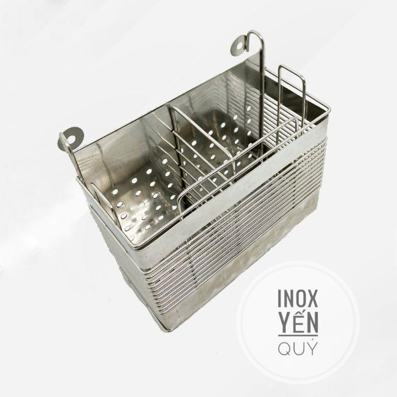 INOX304 Ống đũa vuông 2 ngăn inox cao cấp - Giỏ đựng muỗng đũa vuông 2 ngăn inox 304 cao cấp