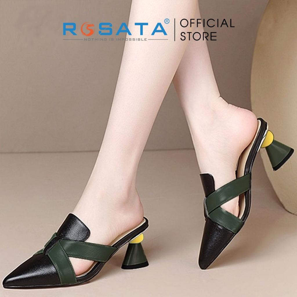 Dép sandal cao gót nữ ROSATA RO495 xỏ chân mũi nhọn gót cao 5cm xuất xứ Việt Nam