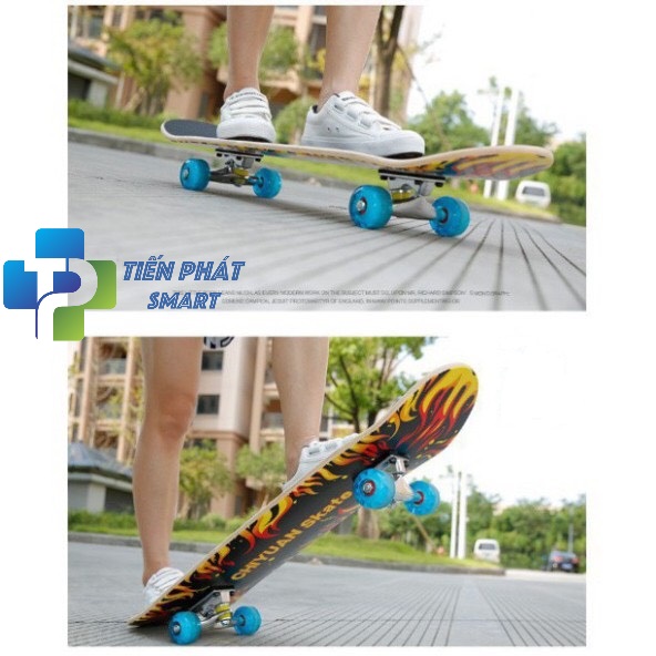 Ván Trượt Mặt Nhám Bánh Pu Đèn Led, Ván Skateboard Trục Hợp Kim Tải Trọng 150kg