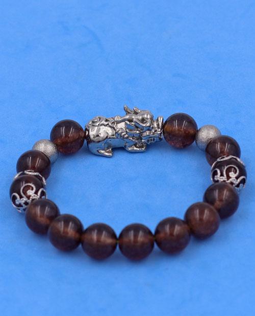 Vòng chuỗi đeo tay Đá Vân Rồng Nâu 10 ly VVRNTHTRHKHB10 - Vòng tay Tỳ Hưu inox phối charm - hợp mệnh Kim, mệnh Thổ