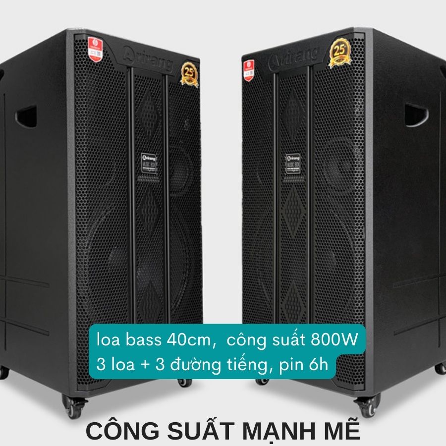 Loa kéo Arirang MK3 / MK3 Max nâng cấp - Loa hát karaoke kết nối bluetooth tặng kèm micro không dây, công suất 800W - Hàng nhập khẩu