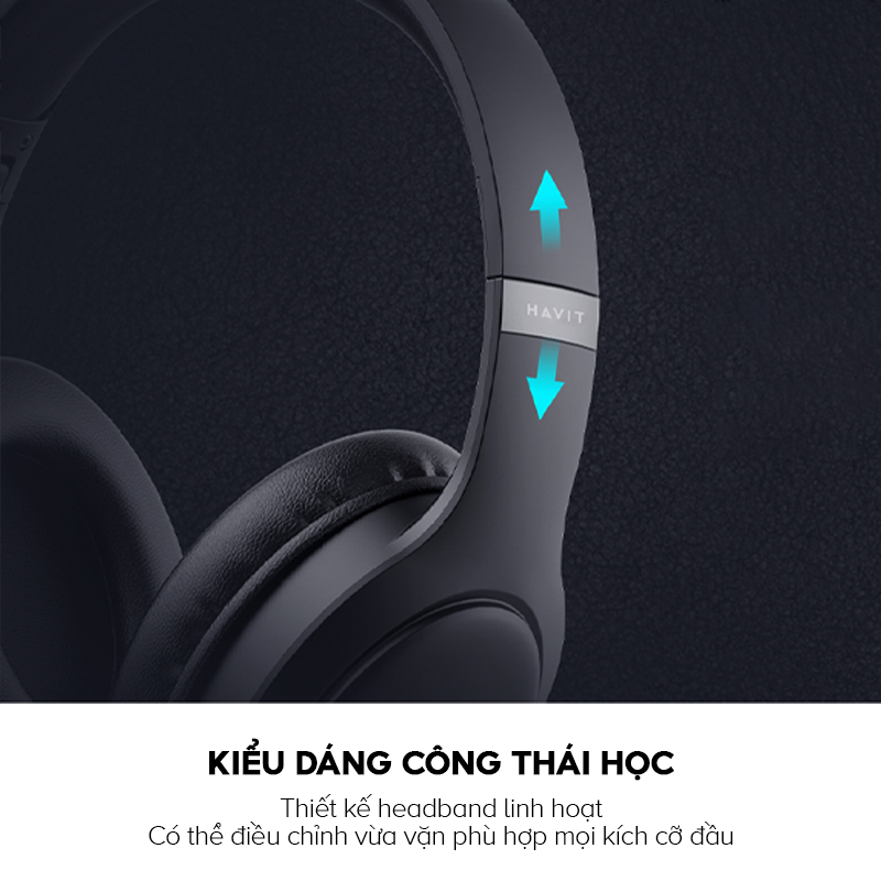 Tai Nghe Headphone Bluetooth HAVIT H633BT, Kiểu Dáng Công Thái Học, Nhỏ Gọn, Nghe Đến 22H - Hàng Chính Hãng