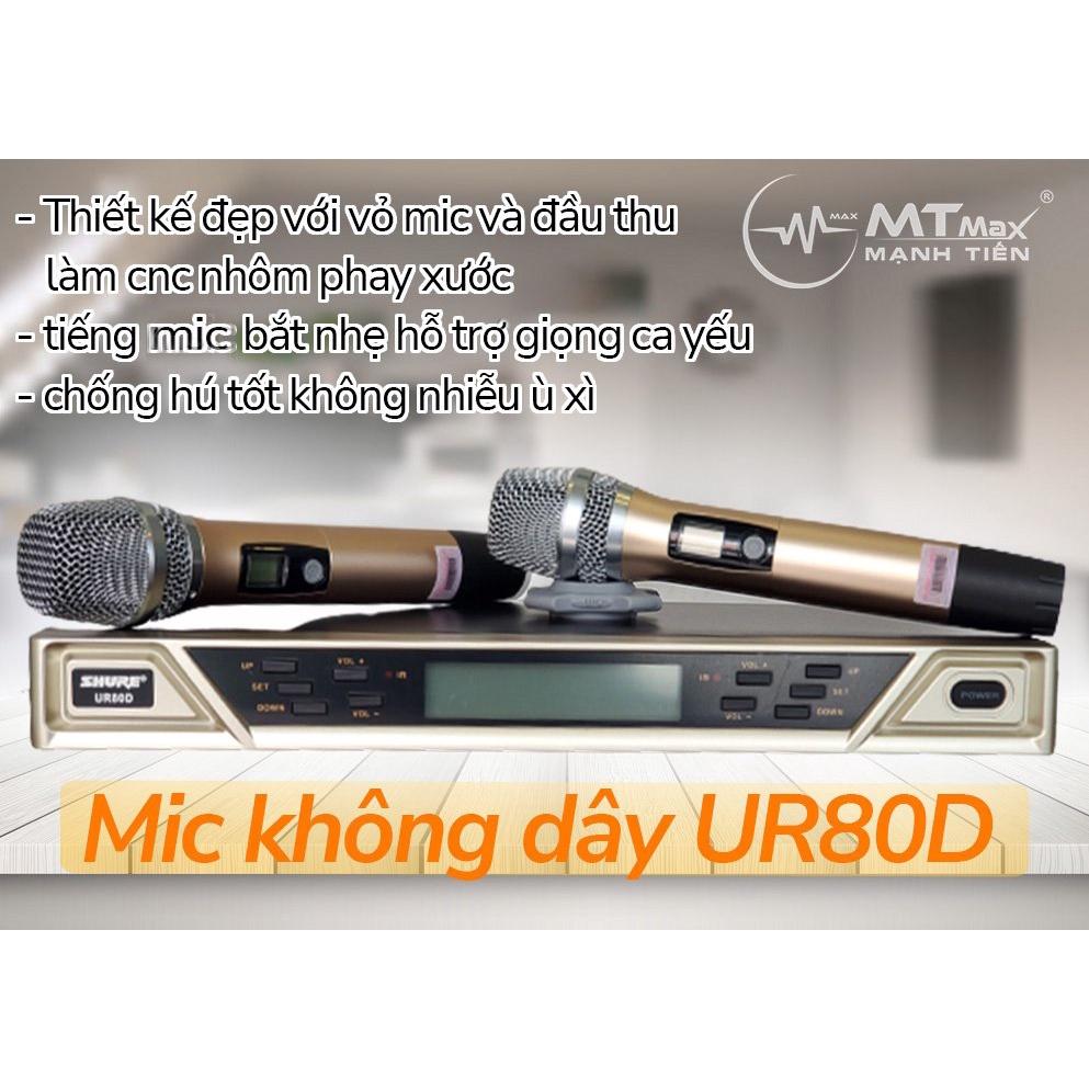 Micro không dây Shure UR80D Hàng cao cấp , mặt đầu thu bằng nhôm phay chắc chắn,  2 râu sóng bắt xa , Không gây hú loa