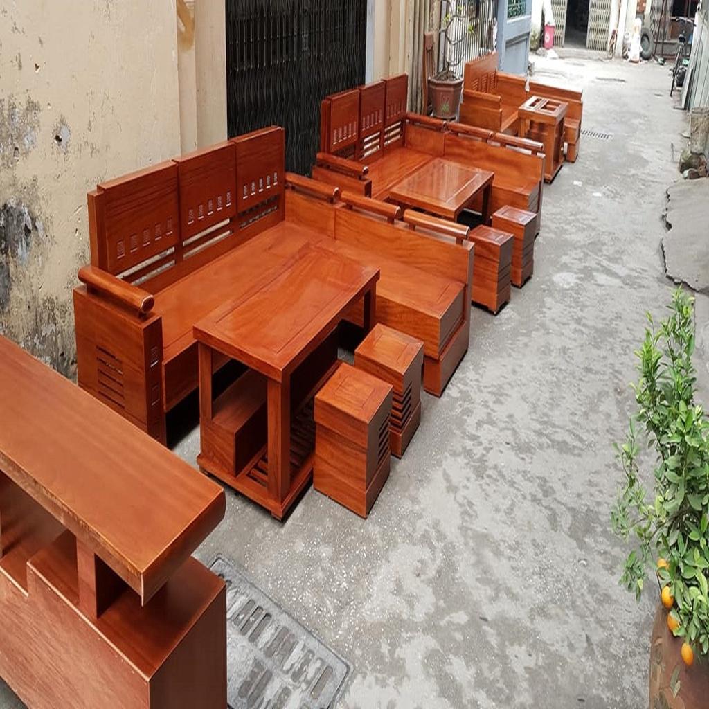 Bộ Bàn Ghế Sofa Trứng Góc Gỗ Gõ Đỏ
