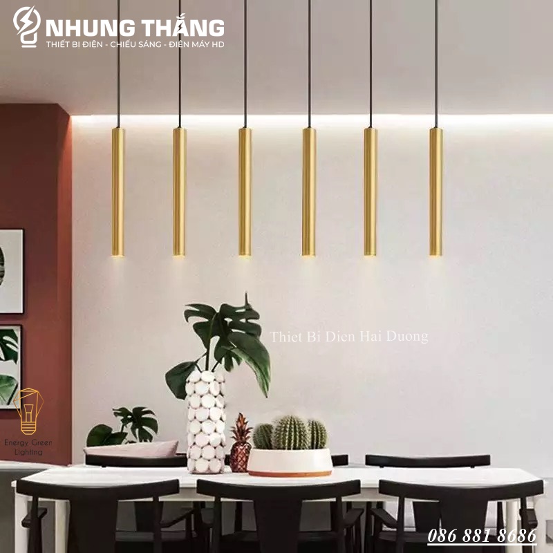 Đèn Thả Trần Trang Trí Rọi Ống Bơ Thân Vàng 5w - 2 Kích Thước 60cm , 30cm - Thân Nhôm Tản Nhiệt - Ánh Sáng Vàng