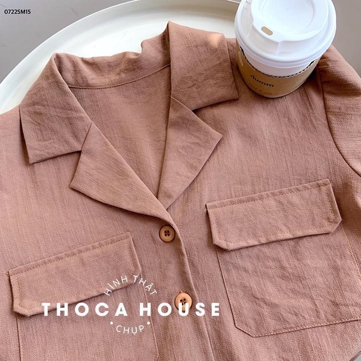 Áo sơ mi nữ croptop công sở cổ vest 2 túi nhiều màu THOCA HOUSE dễ phối đồ, mặc đi làm đi học cực xinh