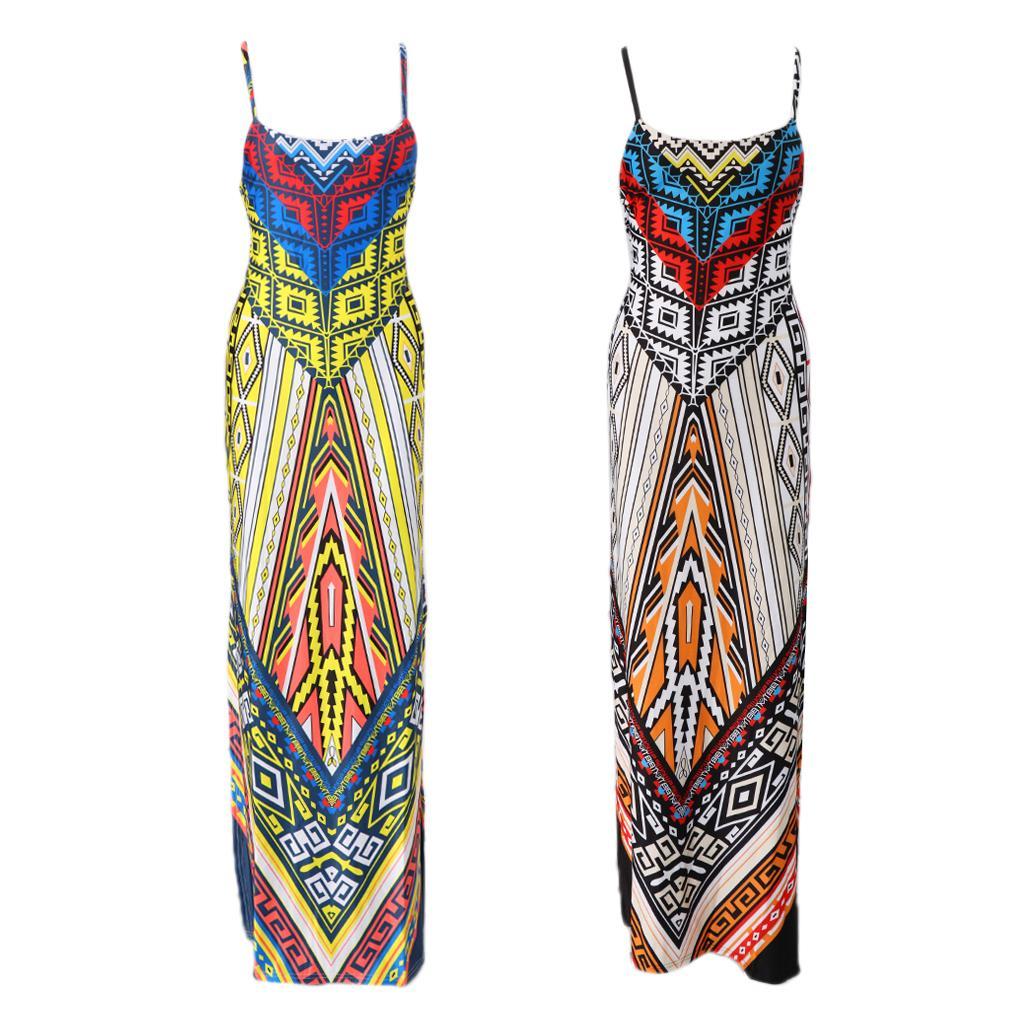Women Boho Floral Long Dress Summer Evening Party Beach Slit Spilt Sundress - L