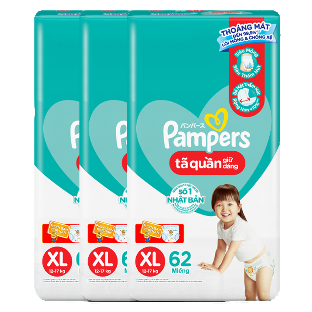 Combo 3 Tã/ Bỉm Quần PAMPERS Giữ Dáng Gói Đại Size M/ L/ XL / XXL , Chống Xệ