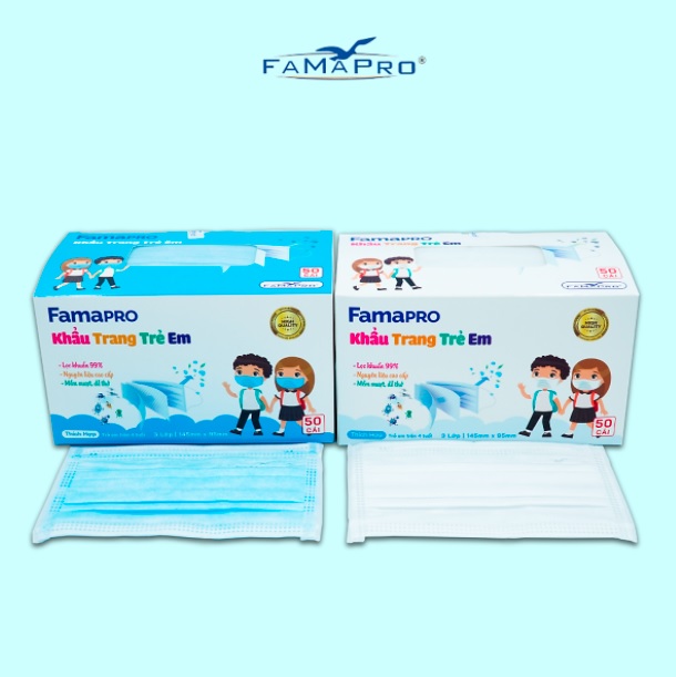 [COMBO Ưu Đãi] 3 Hộp Khẩu Trang Y Tế Trẻ Em Cao Cấp FAMAPRO - 3 Lớp/Kháng Virus, Lọc Khuẩn, Bụi, 99% Tốt Nhất / [MAX KID Chính Hãng - Hộp 50 Cái ]