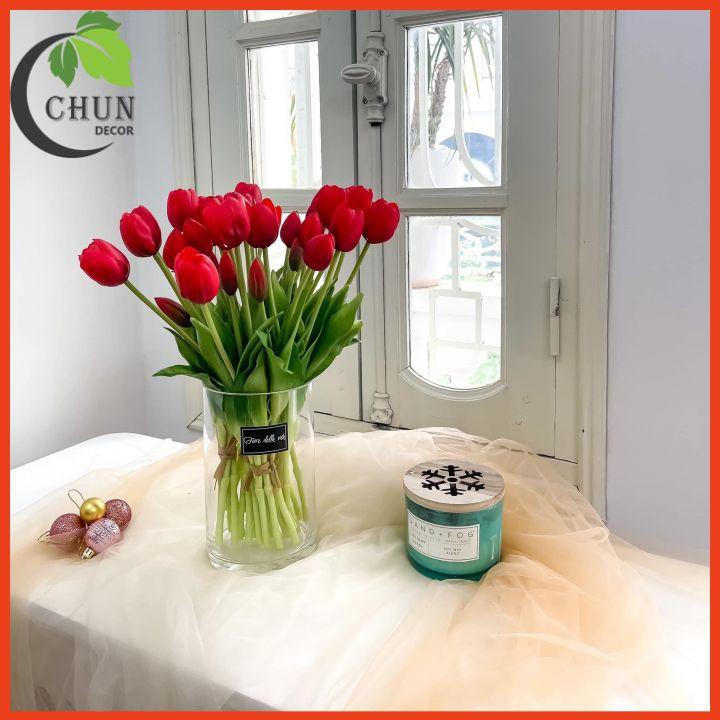 Hoa giả, bó 5 cành Tulip silicon cao cấp trang trí nhà của, văn phòng, cửa hàng, làm đạo cụ chụp ảnh