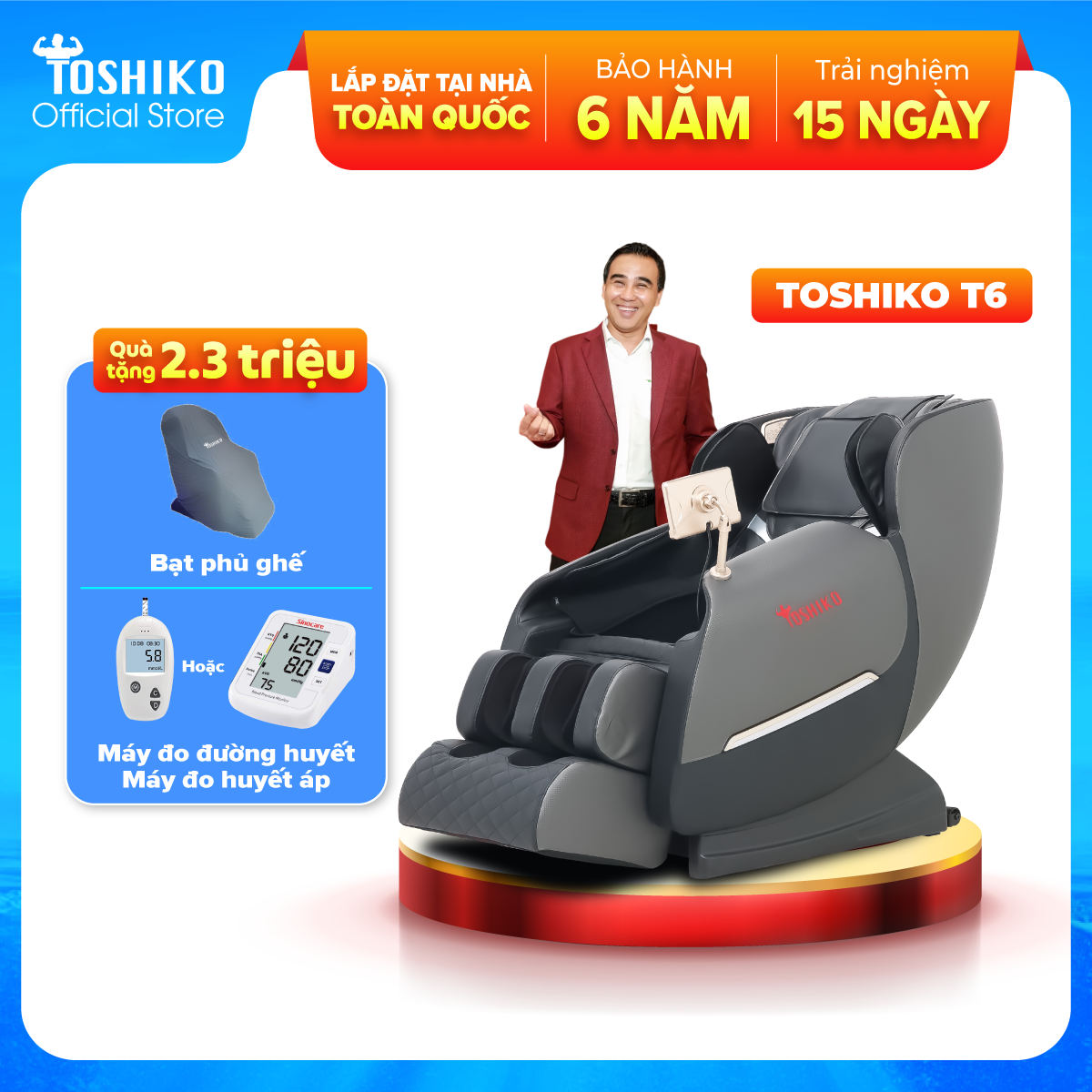 Ghế massage toàn thân công nghệ Nhật Bản Đa Năng Toshiko T6, sở hữu con lăn 3D cải tiến giúp massage đa chiều, đa dạng các bài massage khác nhau