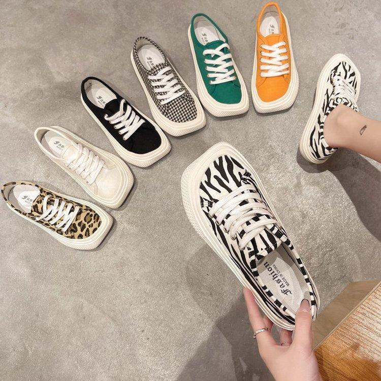 Giày Vải Ulzzang Canvas Cổ Thấp Họa Tiết Da Báo Cá Tính Cho Nữ