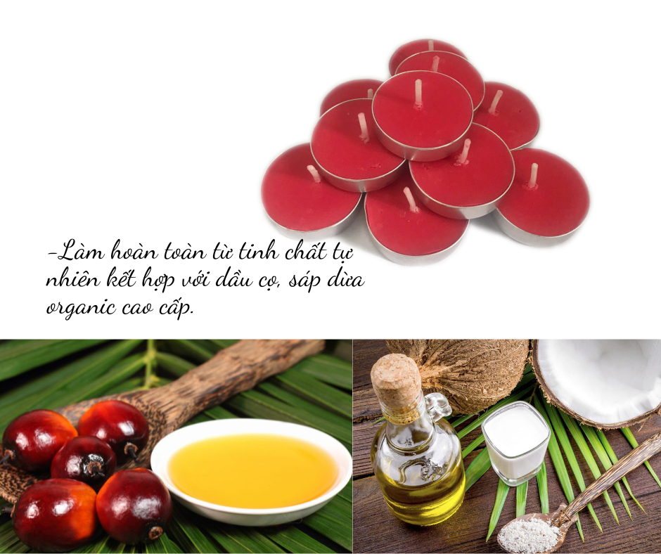 Nến Không Khói, Đỏ, Tealight Đỏ, , Chính Hãng Từ Thương Hiệu R2D, Thành Phần Tự Nhiên, Lành Tính.
