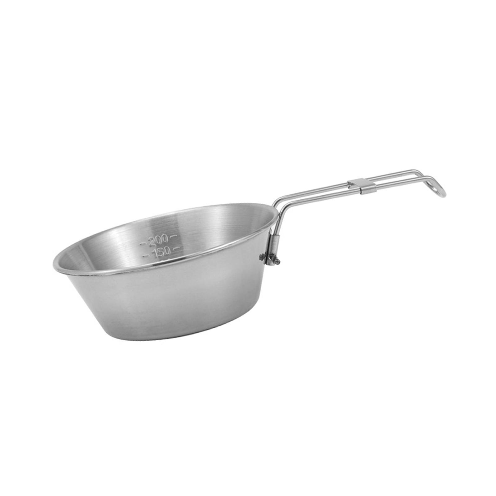 Camping Bowl Utensil with Foldable Handle Outdoor Lightweight Stainless Steel Bowl Tableware for Barbecue Hiking Backpacking Travel Picnic