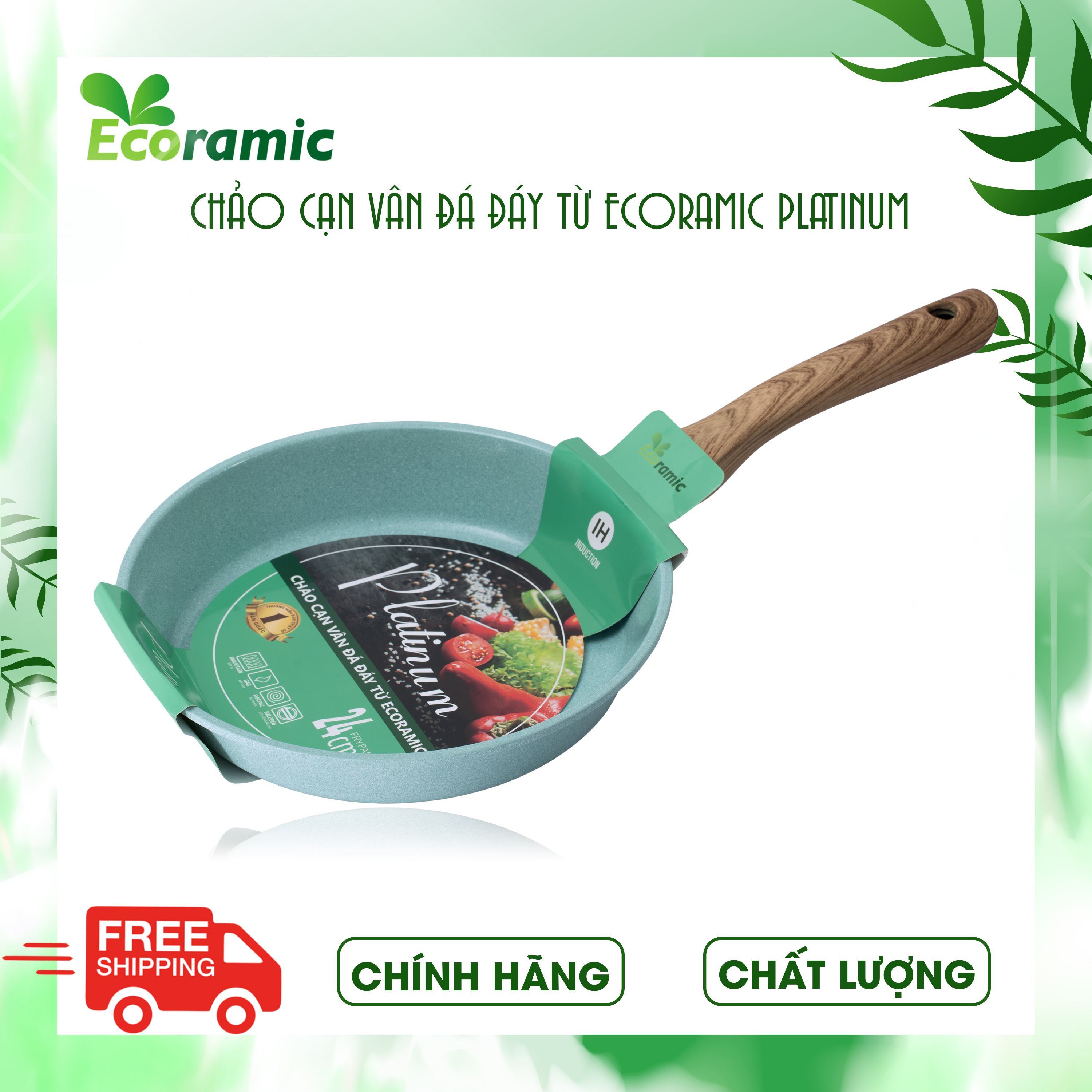 Chảo Chống Dính Ecoramic Platinum Vân Đá Đáy Từ Chính Hãng Cao Cấp, Siêu Bền, Bảo hành sản phẩm 2 tháng