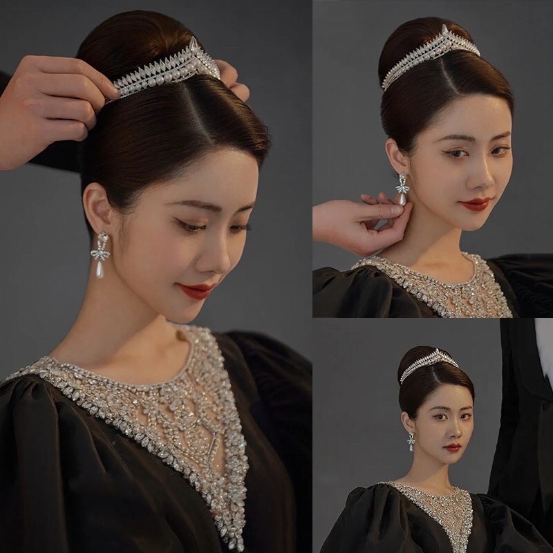 Cài Tóc Vương Miện Đính Đá Pha Lê Siêu Sang Trọng Quý Phái Dàng Cho Cô Dâu