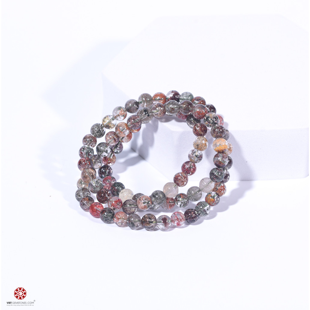 Vòng tay quấn 3 lines đá thạch anh ưu linh đa sắc tự nhiên 7mm, phù hợp tất cả các mệnh | VietGemstones