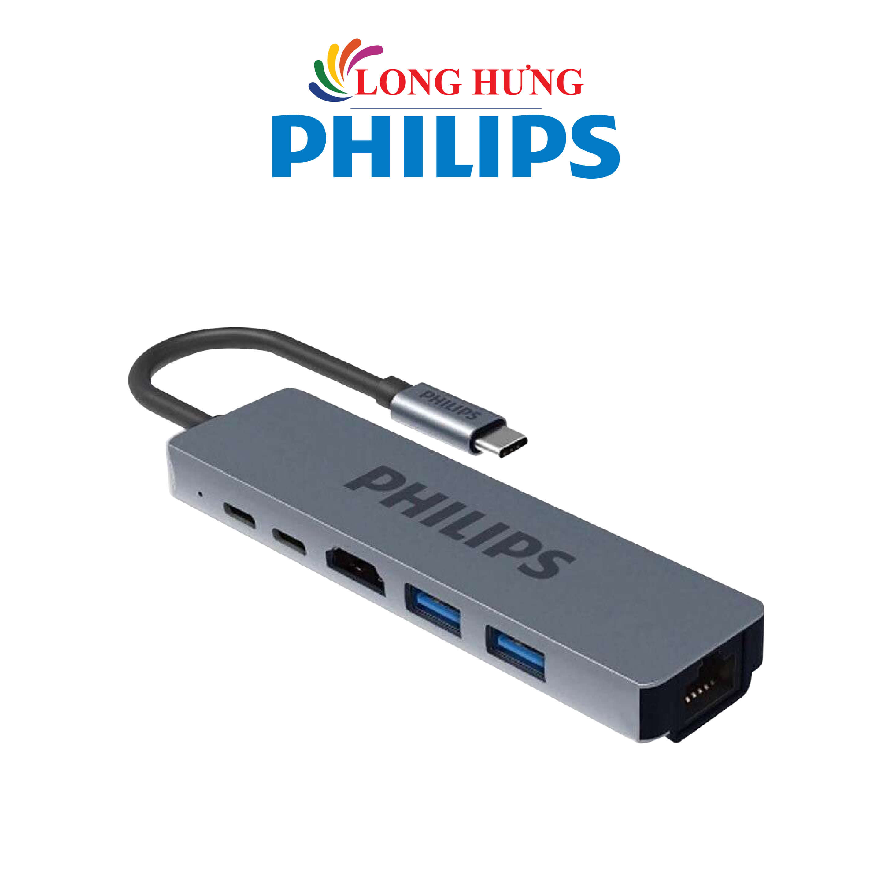 Cổng chuyển đổi Philips 6-in-1 Multifunction Adapter USB-C Hub SWV6116G/59 - Hàng chính hãng