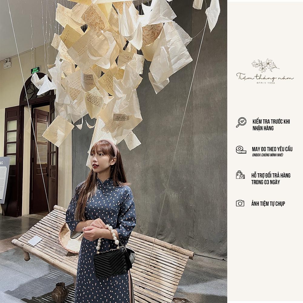 Áo dài "Hoa thơm cỏ lạ" - màu Xanh jeans