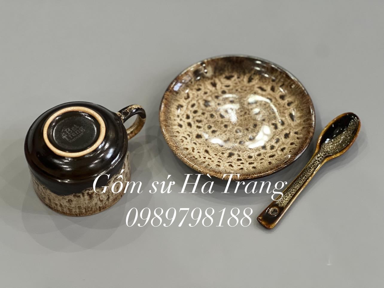 Bộ tách cafe nóng gốm sứ Bát Tràng cao cấp men hoả biến gấm dung tích 150ml