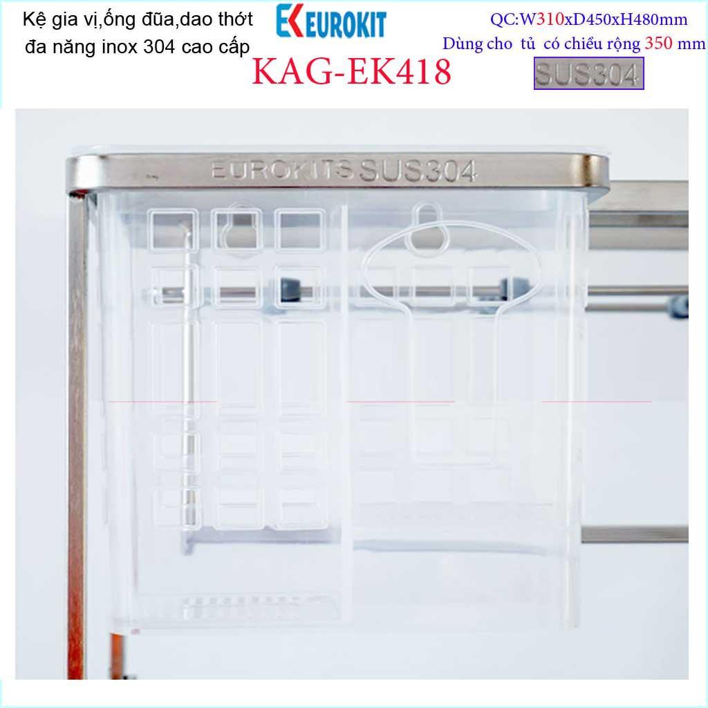 Kệ Gia vị Ray kéo Inox304, kệ đựng gia vị Euro ray giảm chấn KAG-304EK418, khuyến mãi phí lắp đặt trong TPHCM