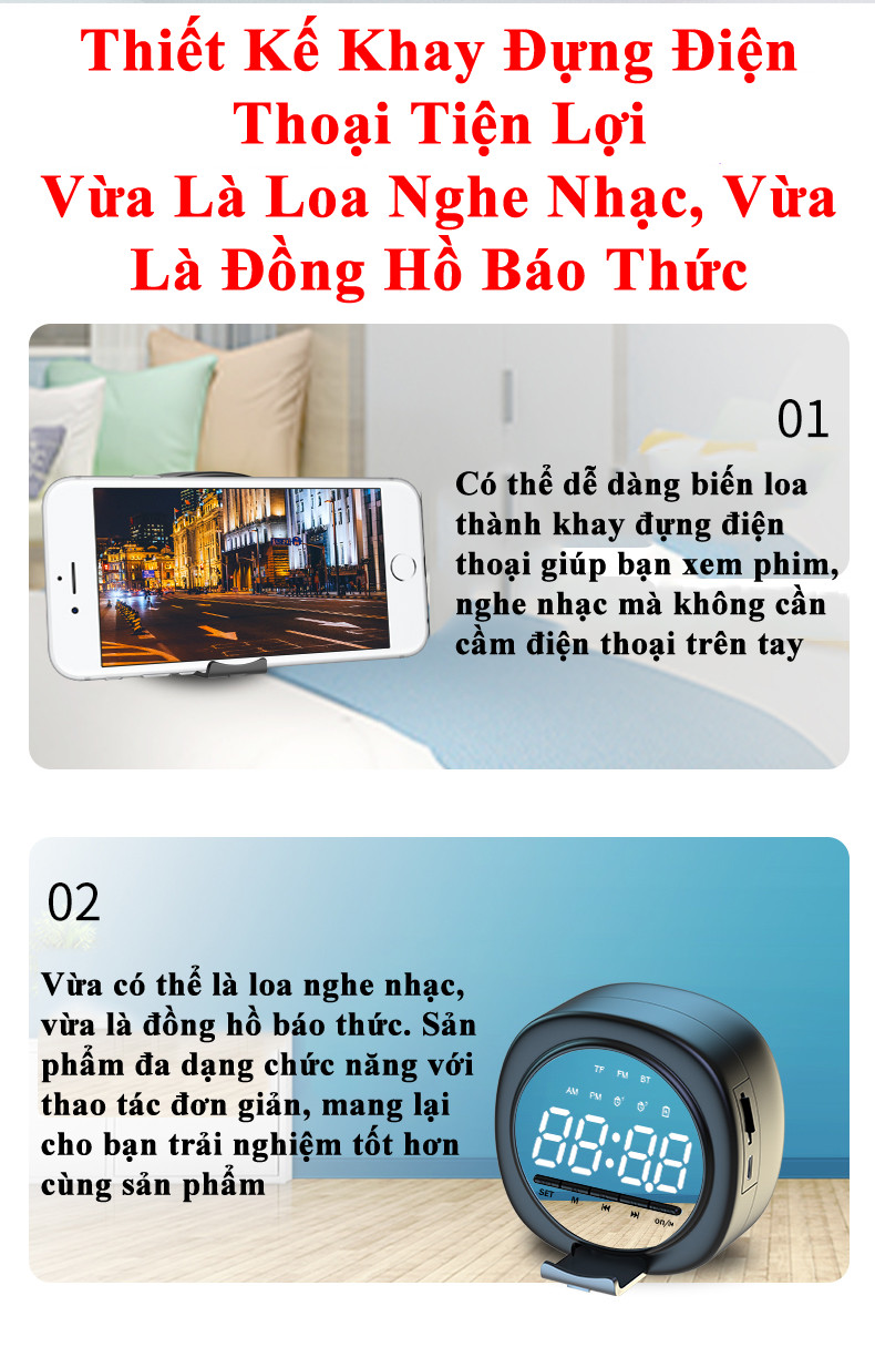 Đồng Hồ Loa Q12 Bluetooth Đa năng Mặt Gương Phát nhạc - Đài FM - Báo Thức