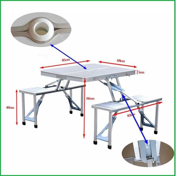 Bàn 4 ghế xếp nhôm liền dã ngoại ZX17403,10kg, bàn 86x6 - Bàn xếp thông minh gấp gọn