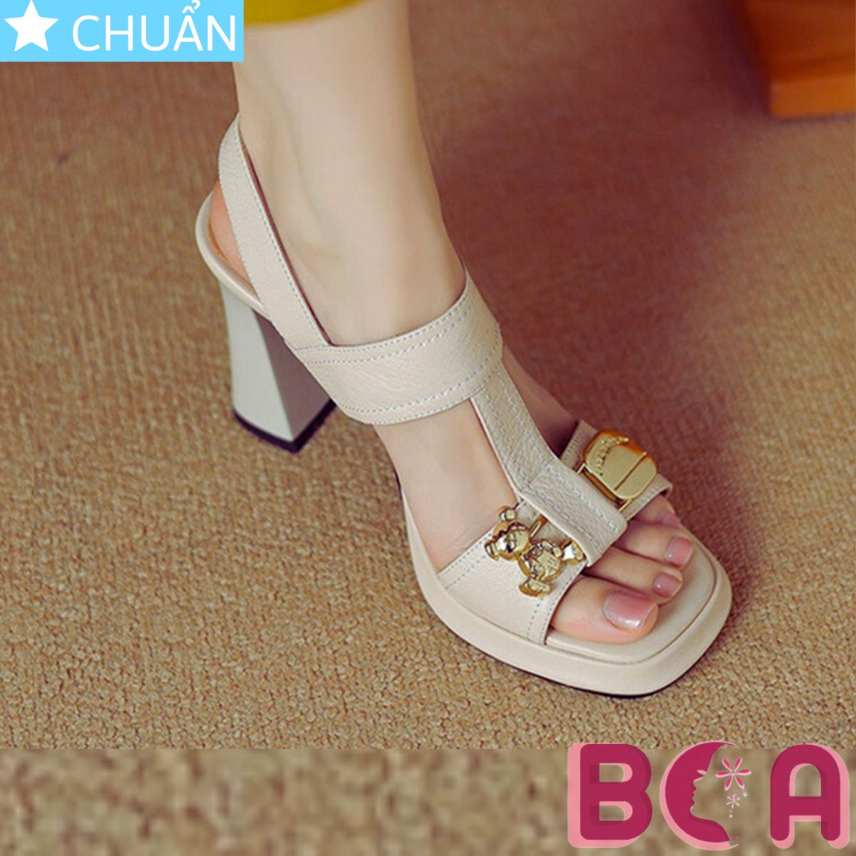 Giày cao gót hở mũi nữ 8p Ro656 ROSATA tại BCASHOP quai ngang tôn dáng chân, cách điệu thêm khóa gấu cực dễ thương