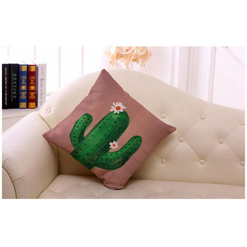 Bao gối vải canvas in hình xương rồng trang trí ghế sofa