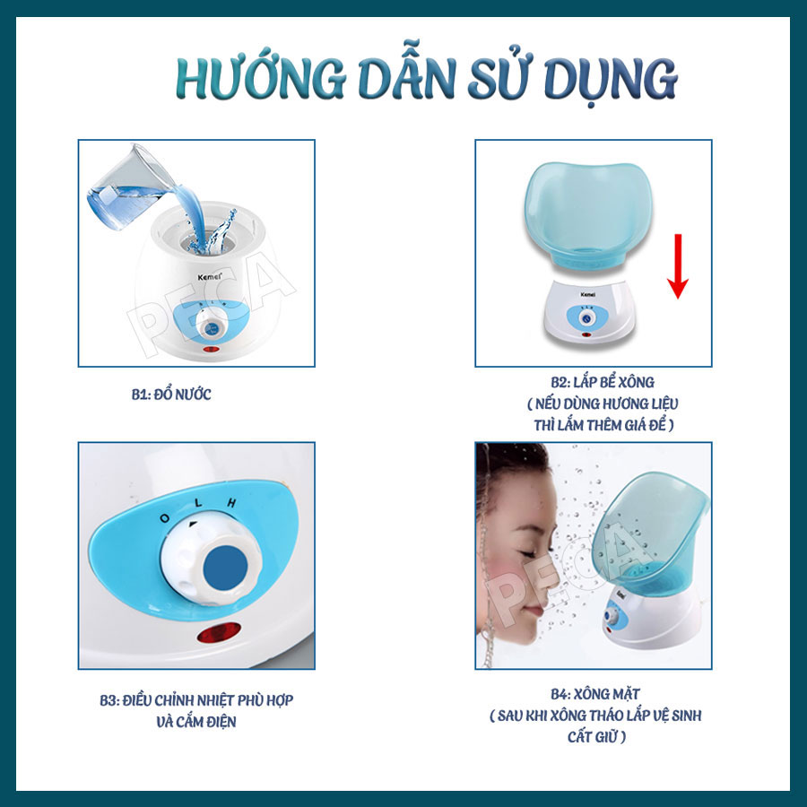 Máy xông hơi mặt KEMEI KM-6080 có 2 mức điều chỉnh nhiệt chăm sóc da an toàn phù hợp sử dụng mọi loại da - Hàng chính hãng