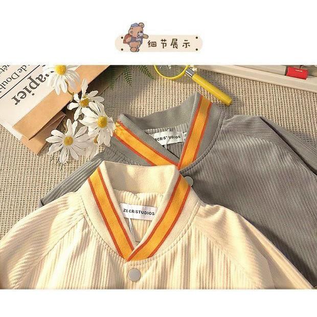 Áo Khoác Nhung THIFU FASHION Nhung Gân Mềm Mịn Tay Phồng In Hình Gấu Sắc Nét