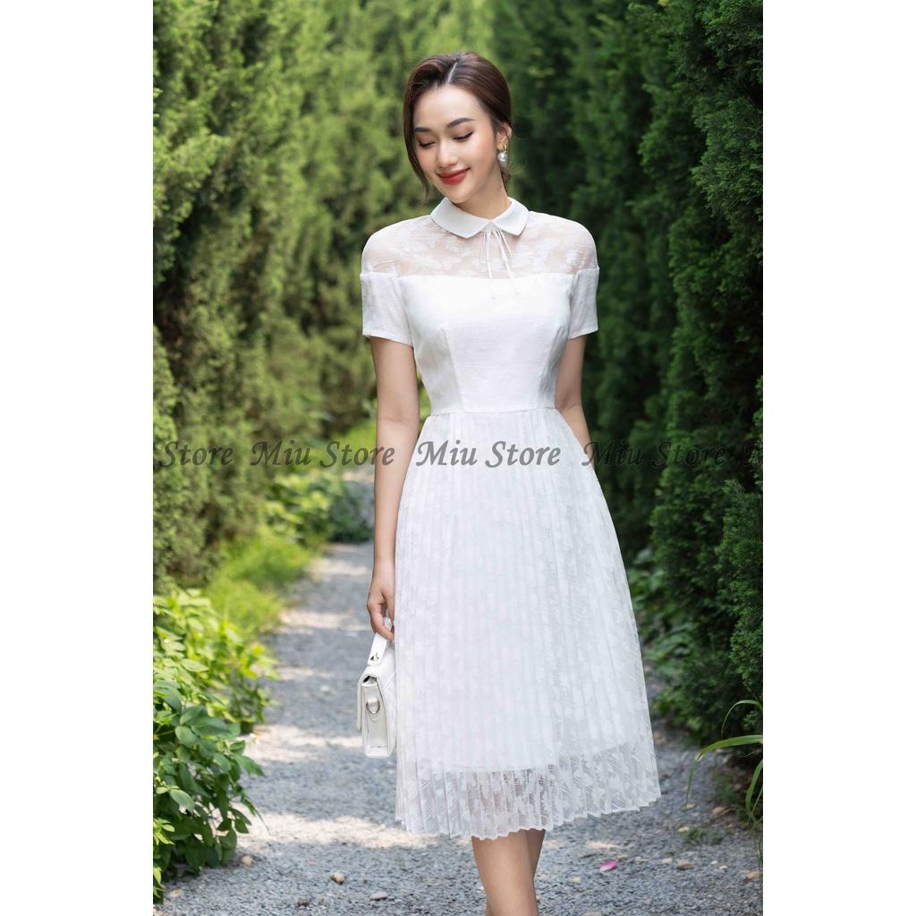 D00351 - Đầm thiết kế cao cấp công sở ren thêu hoa màu trắng Miu Store