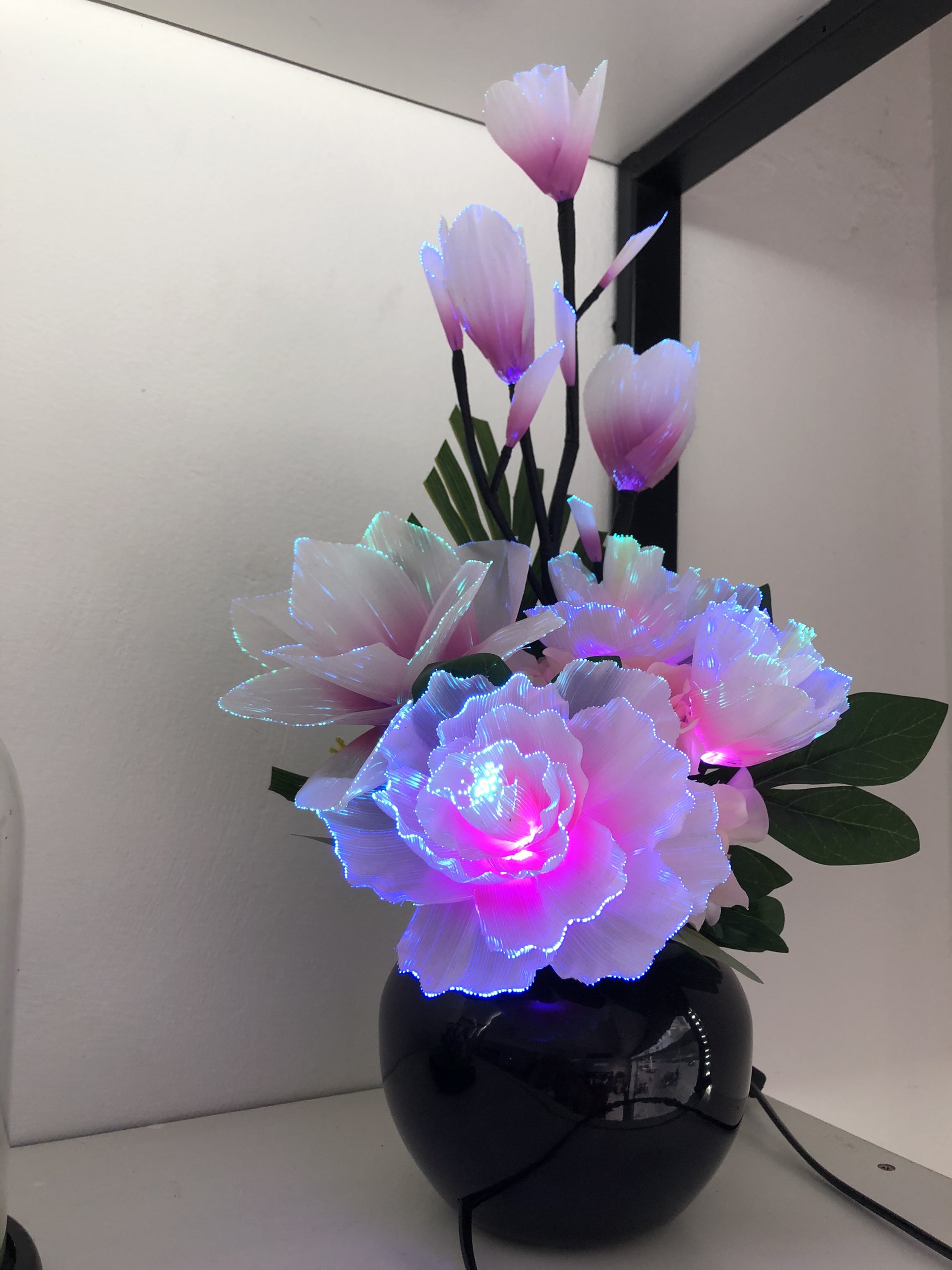 Bình hoa đèn led sợi quang đổi màu - bình hoa trang trí - bình hoa mộc lan cắm điện 220V - BH250