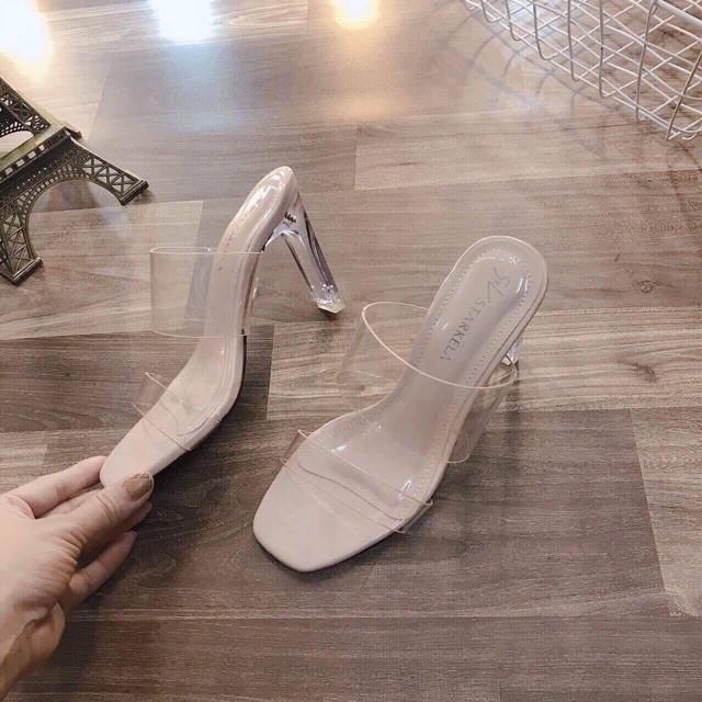 Guốc mika hai quai gót trong sang chảnh hàng sẵn