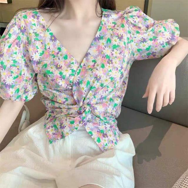 Áo Kiểu xoắn eo bigsize bông cúc Hotrend siêu dễ thương