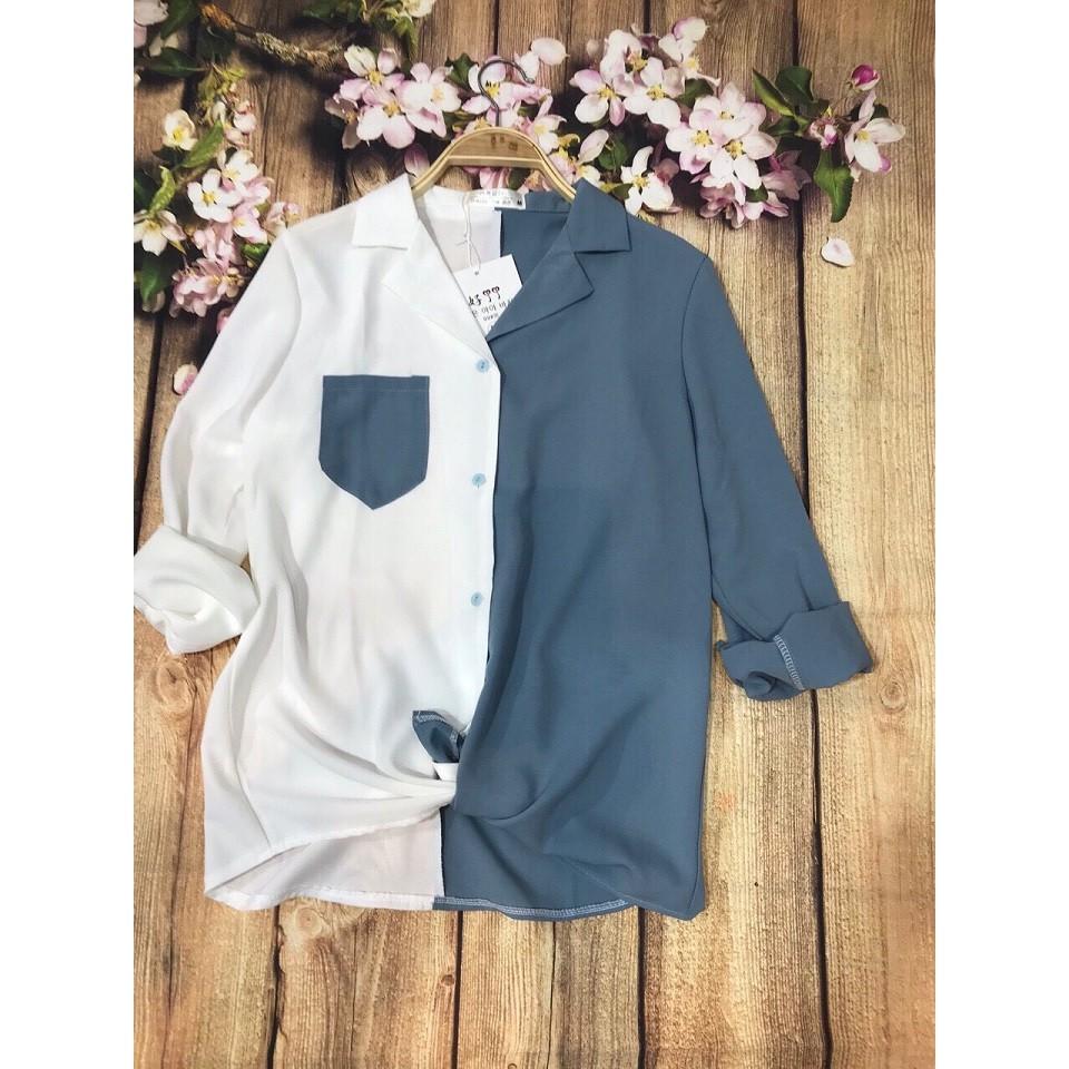 Sơ Mi Nữ, Sơ Mi Phối 2 Màu