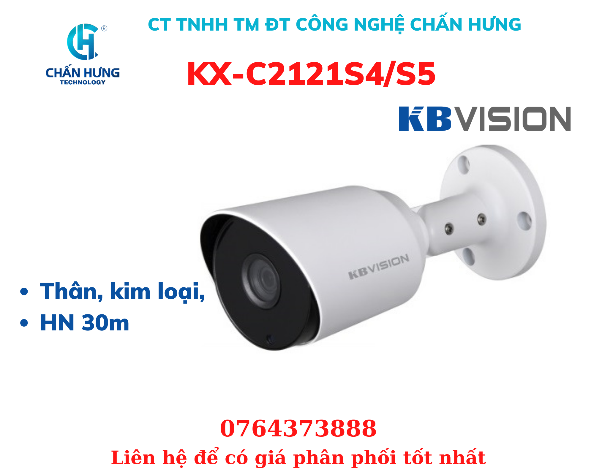 Camera  KBVISION KX-C2121S4 4 in 1 hồng ngoại 2.0 Megapixel - Hàng chính hãng