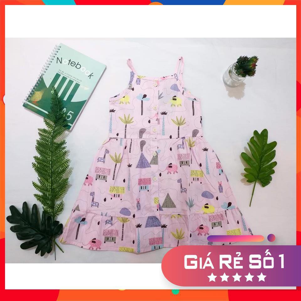 Váy thô hai dây cúc giữa bé gái size 3 - 8T