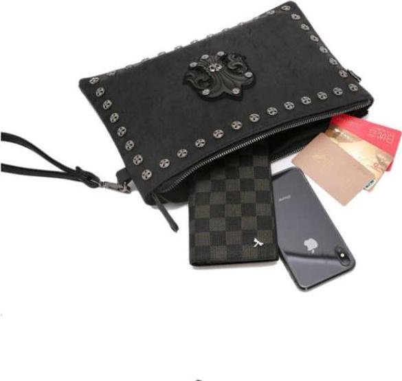 Men's Personalized Rivet Pattern Clutch PU Leather wallet - Black