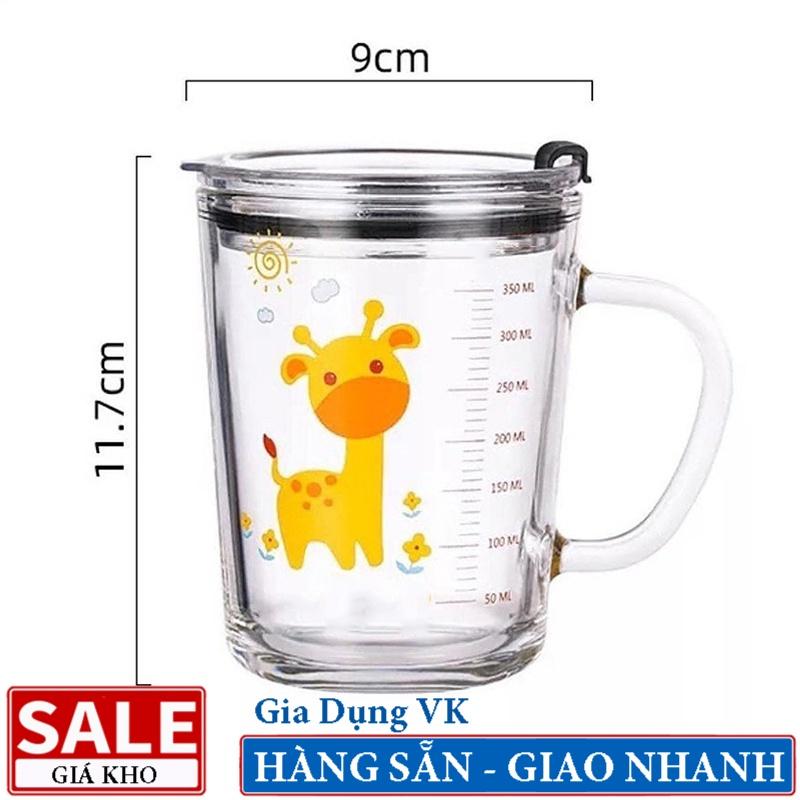 Ly Thủy Tinh Chia Vạch Có Quai In Hình Ngộ nghĩnh 450ml