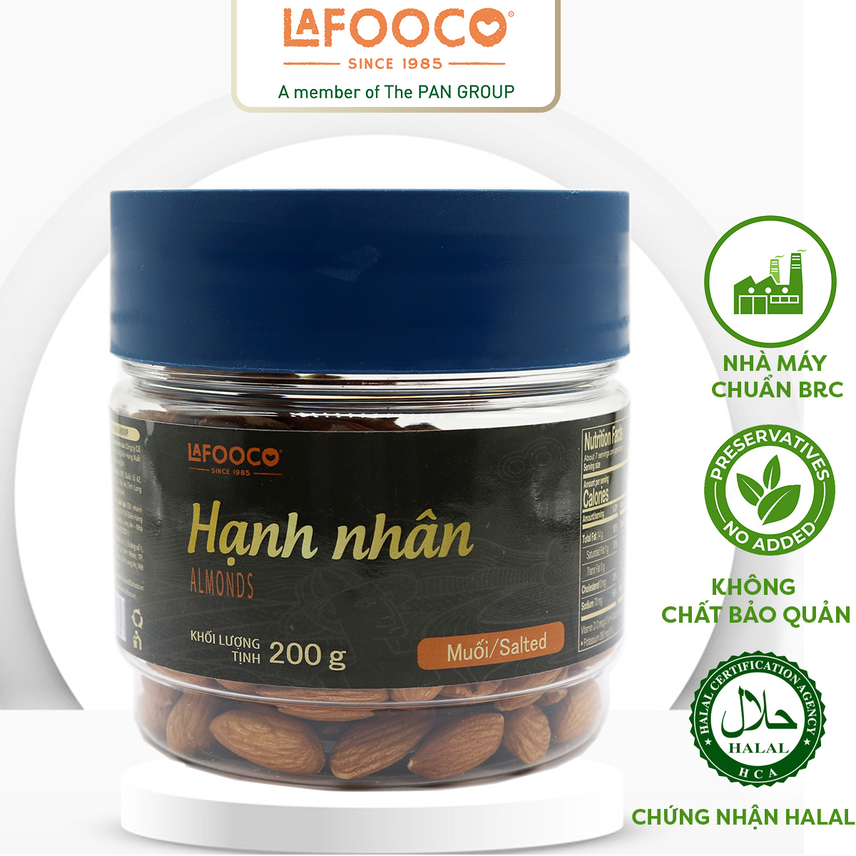 Hạt Hạnh Nhân Mỹ Sấy Muối hủ 200g LAFOOCO Salted Almond